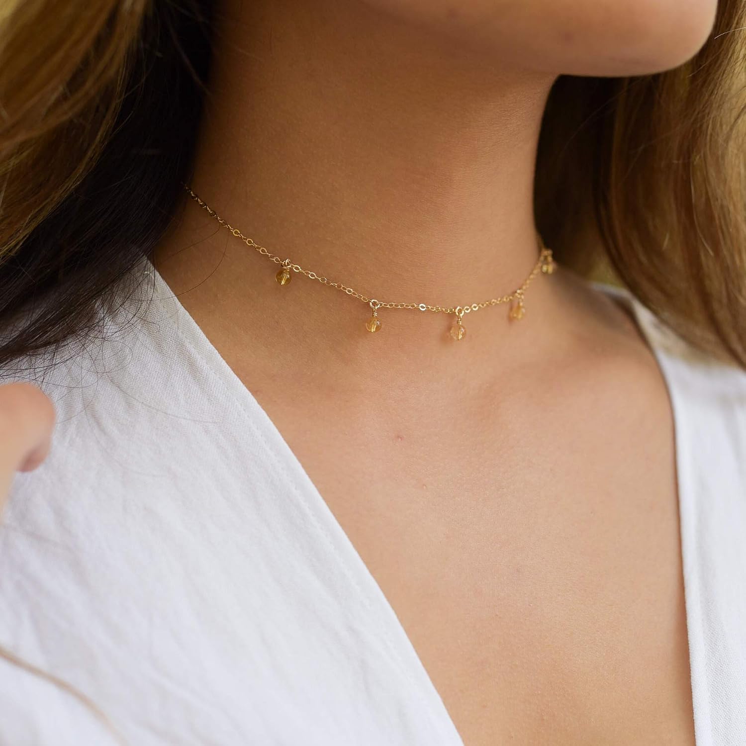 Luna Tide Citrine Bead Drop Choker in 14k Gold Fill