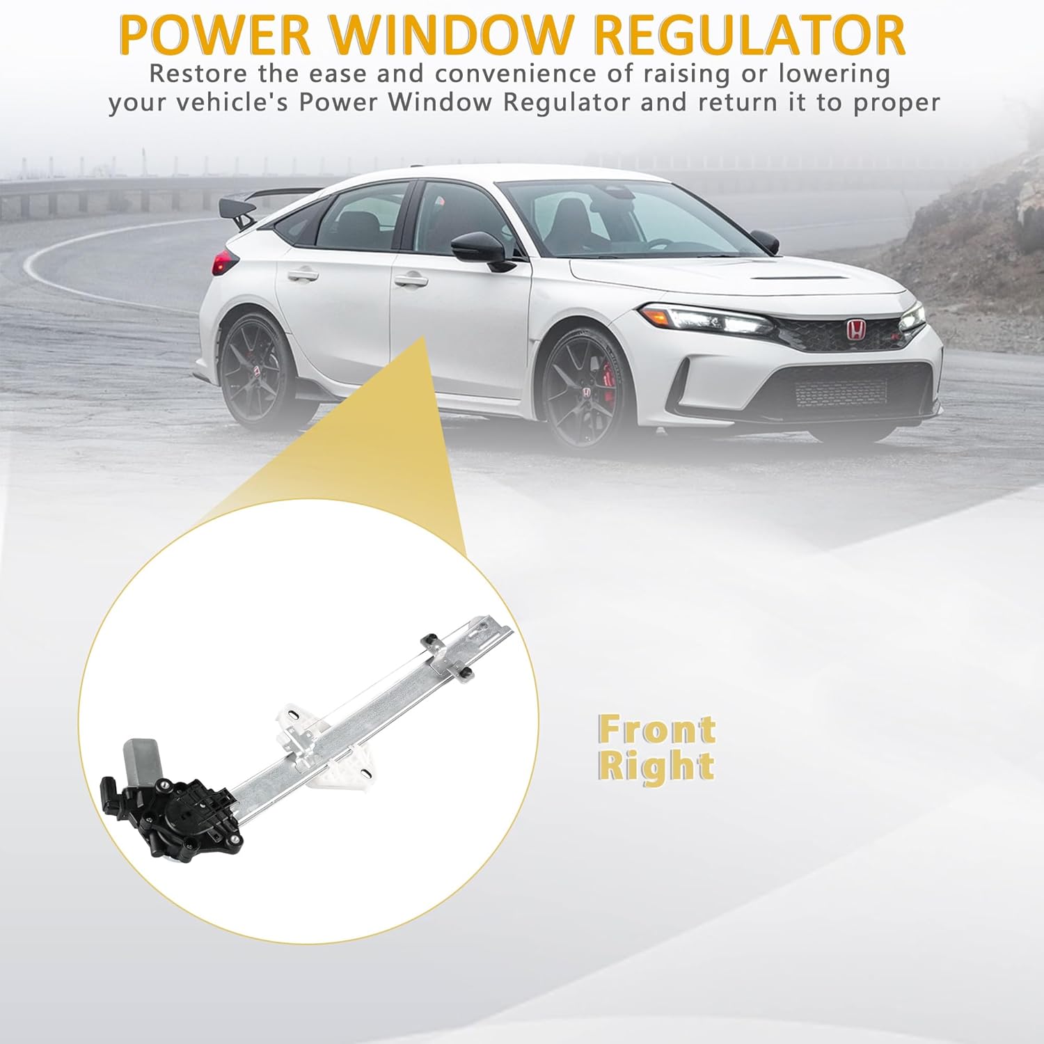 Front Right Passenger Side 6 Pins Power Window Regulator with Motor Assembly Compatible for 2021-2024 Honda Civic, Replacement 72210-T20-H01