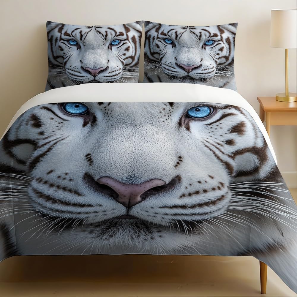 Parure de lit tigre blanc premium en microfibre douce et respirante 240x260 cm