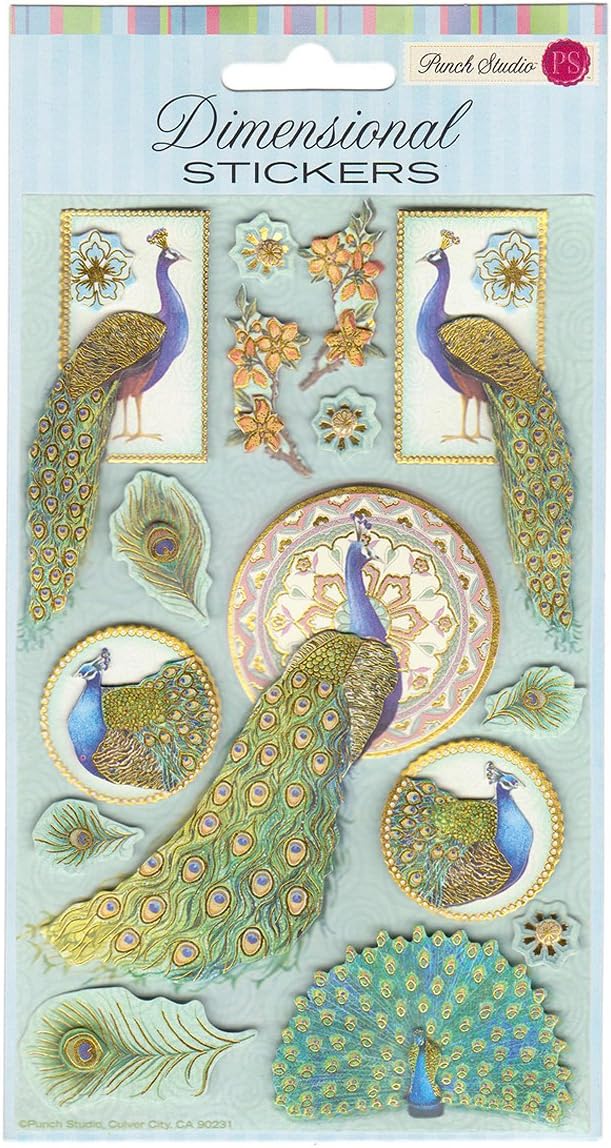 Punch Studio Decorative Dimensional Stickers-Paisley Peacock 54233