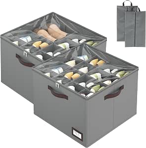 15 Best Ways to Store Shoes and Keep Your Closet Organized 8 OIAHOMY 2 Pack Shoe Organizer for Closet, Large Foldable Shoe Storage Bins with Dividers and Handles, Fits Up to 16 Pairs, Grey