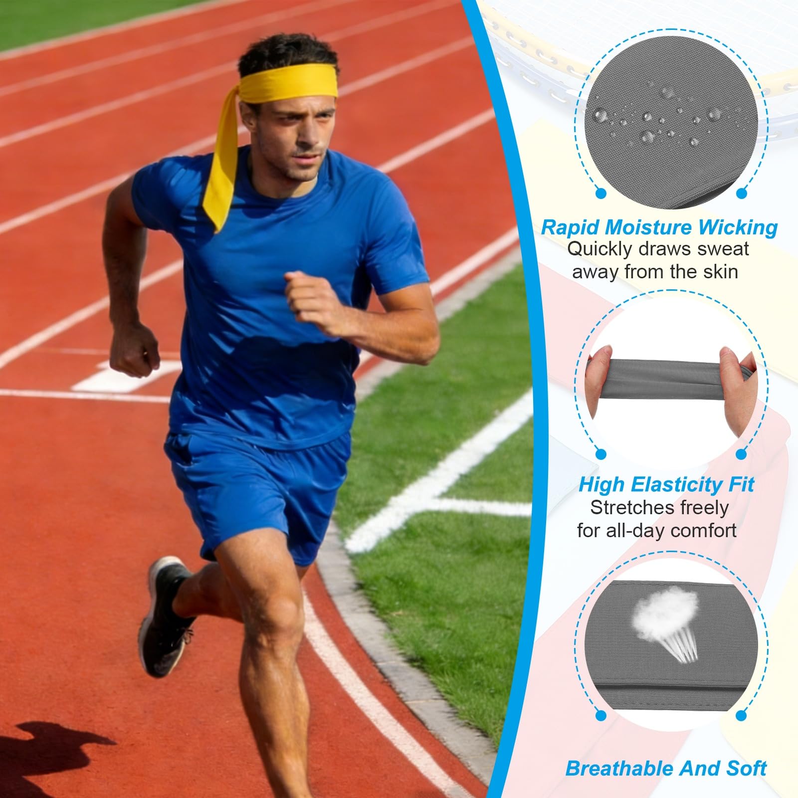 Fascia tergisudore per capelli da corsa, atletica, regolabile, antiscivolo, traspirante, adatta per (Tennis)