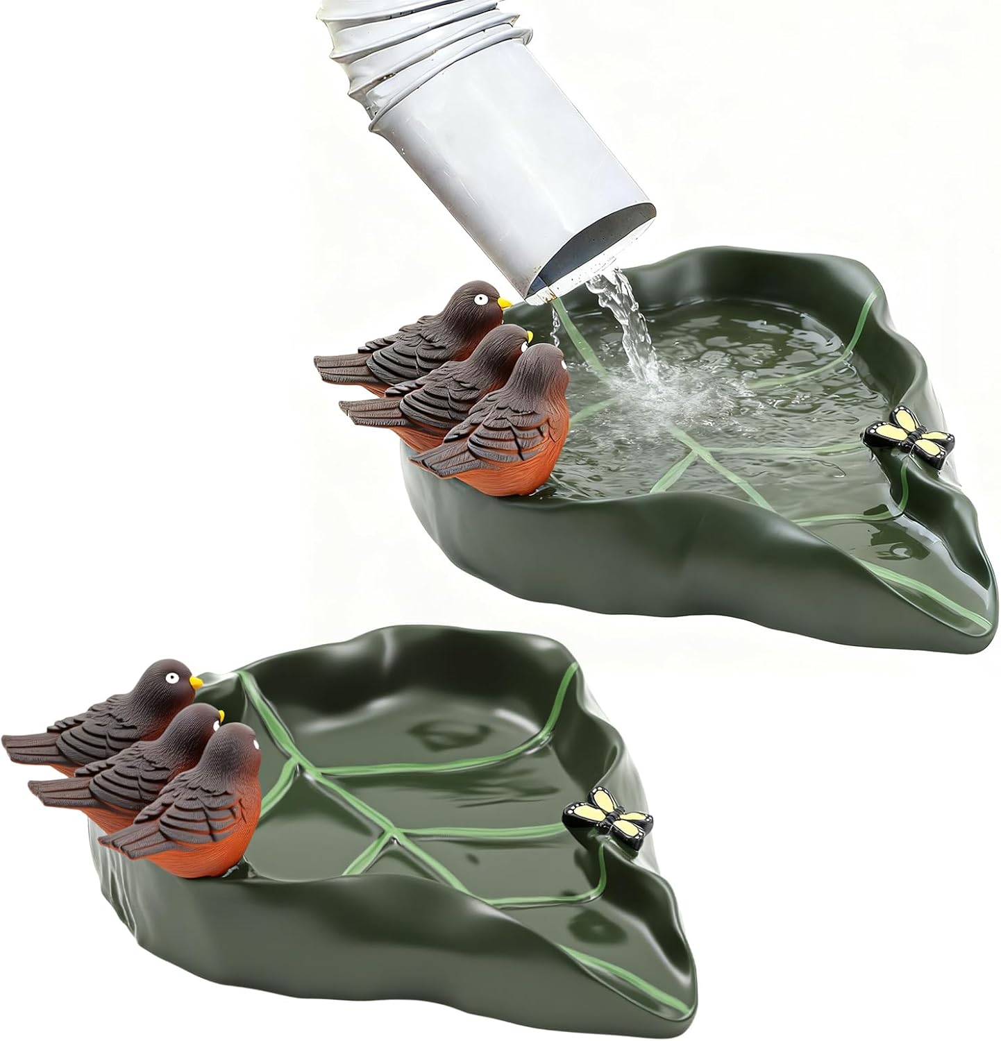 2 Pack Leaf Shaped Splash Block Gutter Downspout Extensions Rain Downspout Splash Block Rain Gutters Leaf Guard Spout Diverter for Lawn, Patio & Yard, Animal Garden Statue, 12.5 x 11.4 in