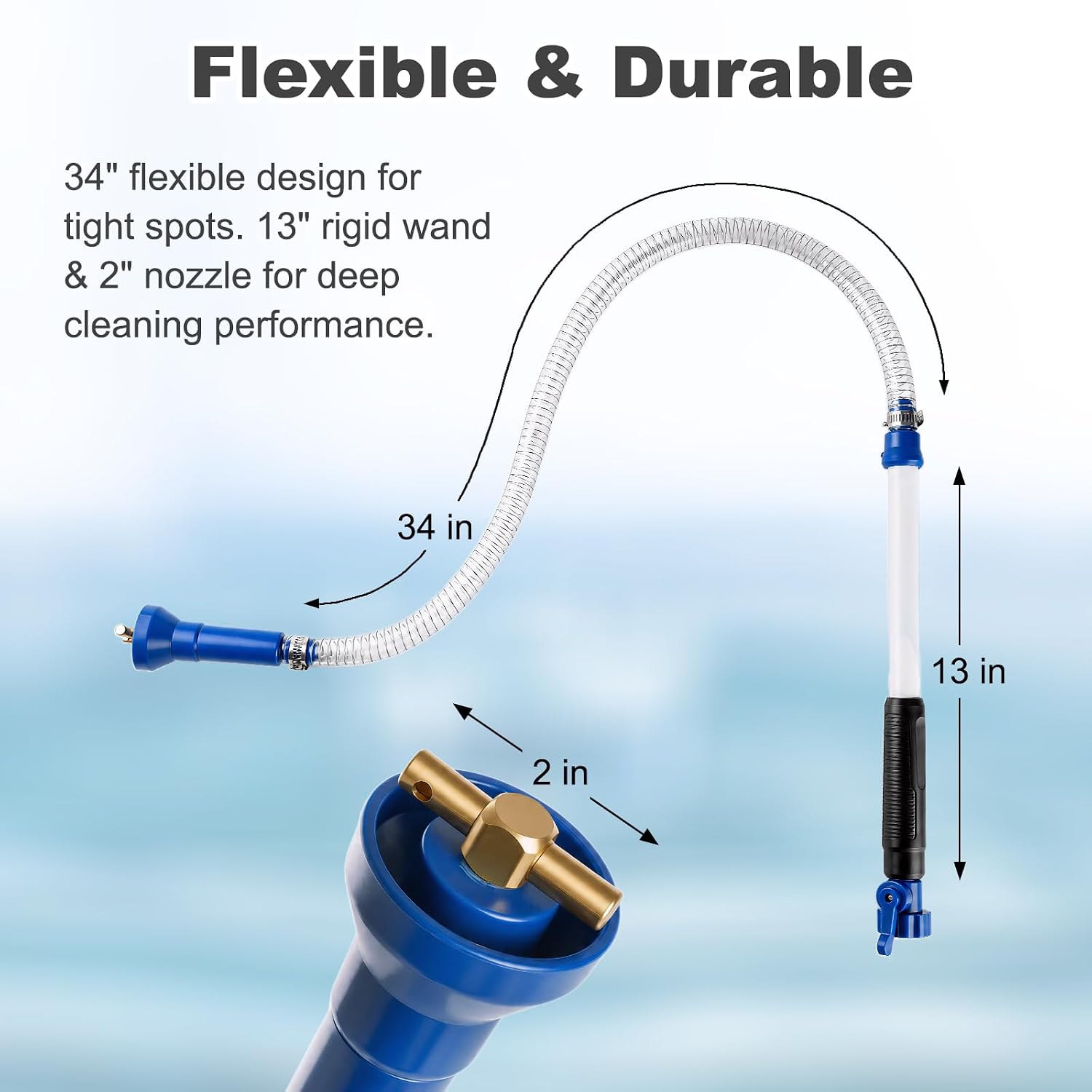 Himaweek RV Holding Tank Swivel Stick Rinser, 34 Inch Flexible RV Tank Cleaner with 360° Rotating Brass Nozzle with 1/4 Turn Shutoff Valve Ergonomic Handle for Powerful Cleaning