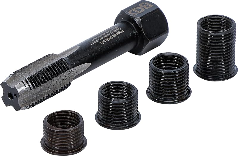 Kit de reparo de rosca de vela de ignição BGS 166 M12 x 1,25 mm com machos HSS e luvas roscadas, kit com 5 peças