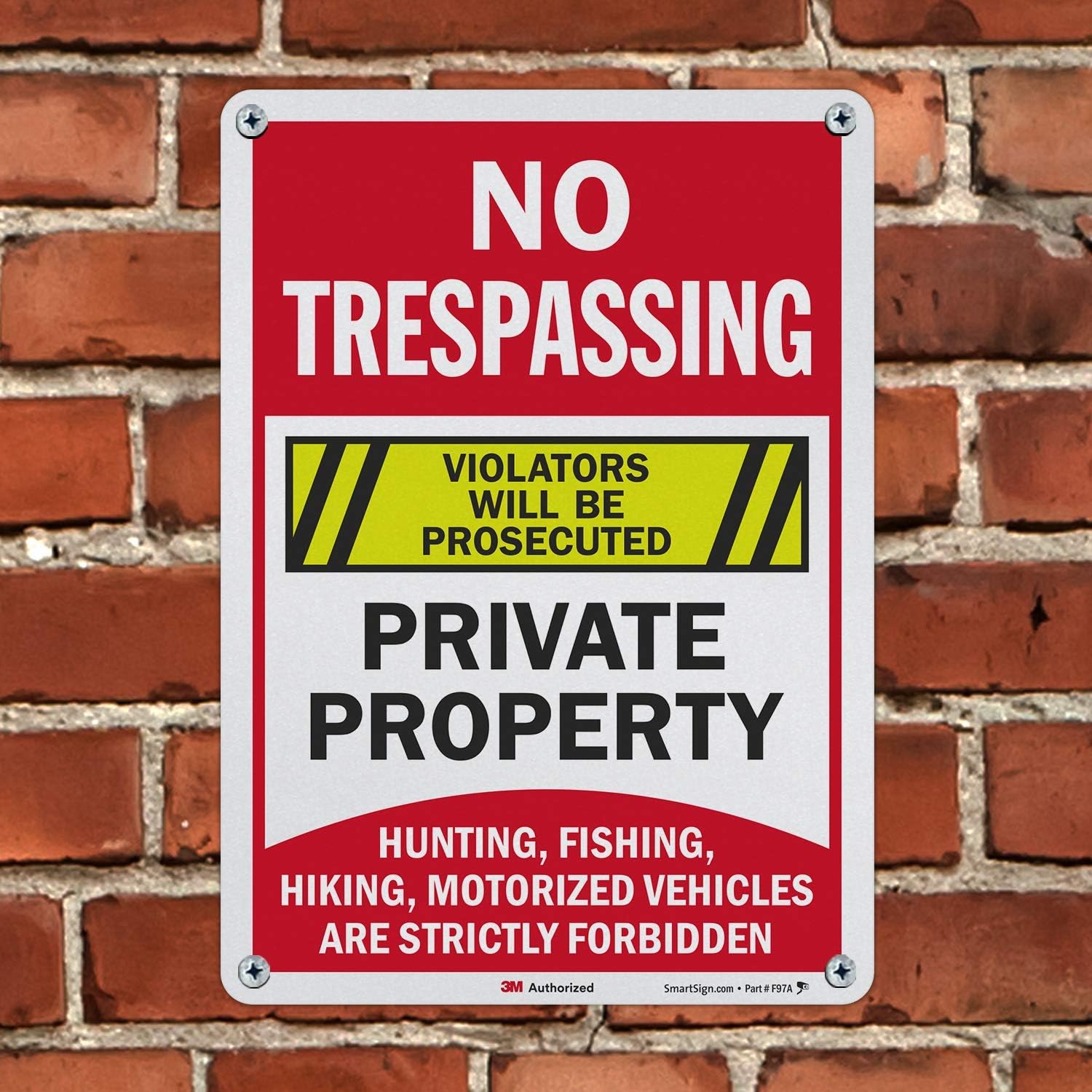 SmartSign “No Trespassing Private Property - Hunting, Fishing, Hiking, Motorized Vehicles Are Forbidden” Sign | 10" x 14" 3M Engineer Grade Reflective Aluminum, Made in USA