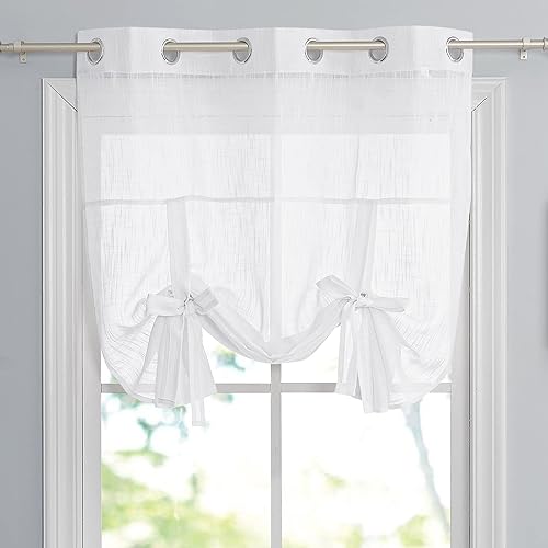 PONY DANCE Cortinas de ventana de baño, pantalla con lazo para dormitorio, filtro de luz, semitransparente, cortinas romanas elegantes para Blanco