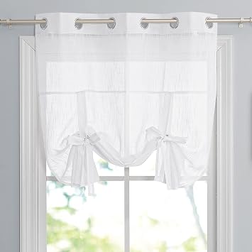 Pony Dance Bathroom Window Curtains - Tie Up Shade for Bedroom Light Filter Semi-Sheer Roman Shade Drapes Elegant for Home Decoration, 42 x 54 inches, White, Set of 1