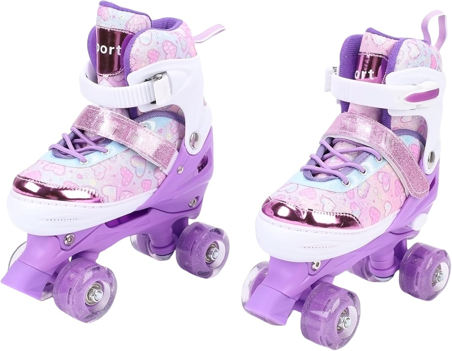 Zunate Adjustable Roller Skates for Girls Ages 6-12 with Flashing LED Wheels, 4-Size Extension ABEC Bearings,Triple Ankle Support for Indoor Outdoor Use