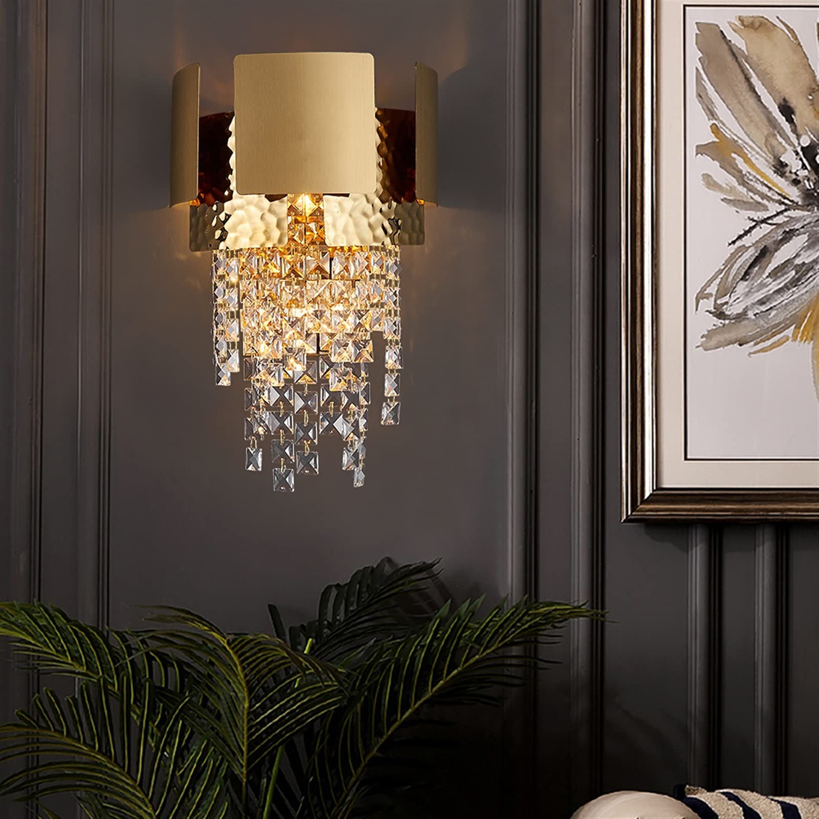 ZTCHSENZT Wall Sconces, Luxurious Copper Wall Light with Shiny K9 Crystal Lampshade for Bedside TV Background Aisle Sconces Bulb in,B-Without bulb