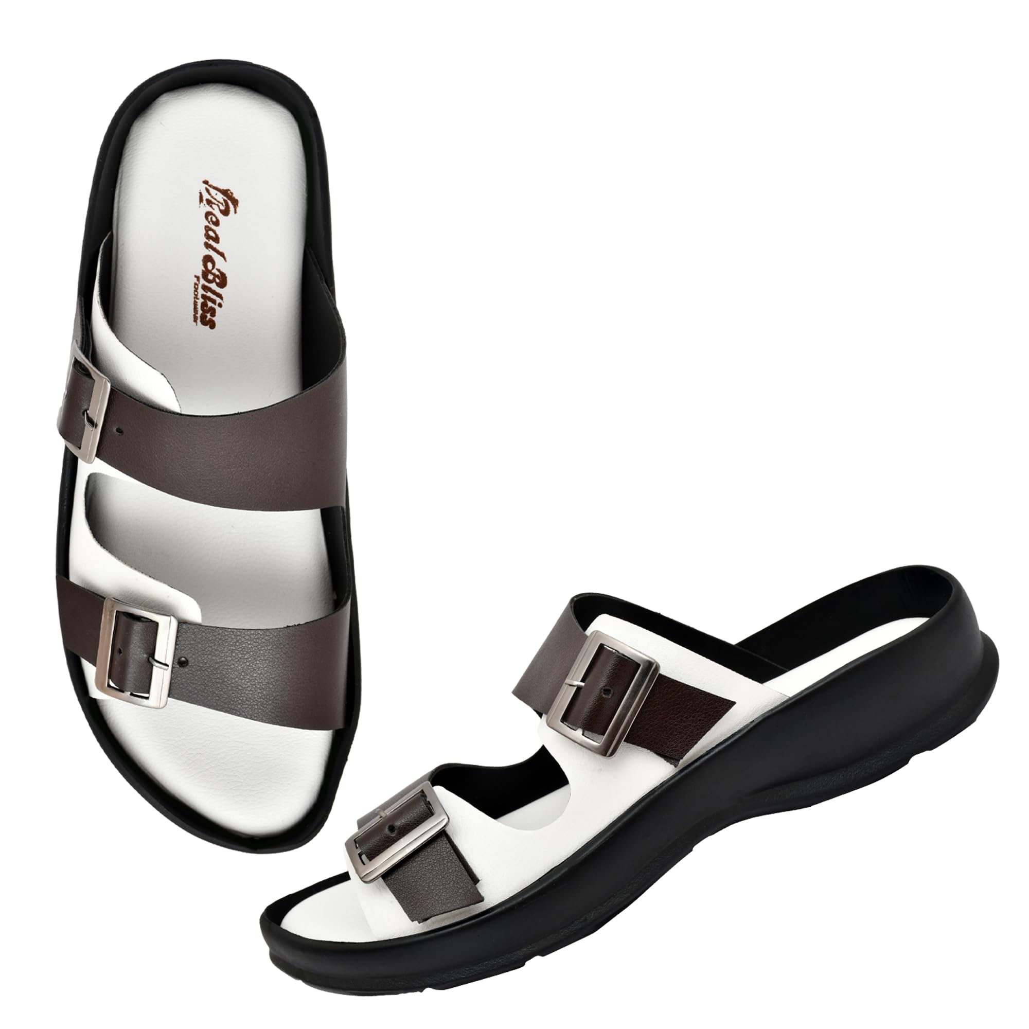 REAL BLISS FOOTWEAR White Faux Leather chappal for Men - 9 UK (B0D6KD6SQ9) Amazon Price History, Amazon Price Tracker