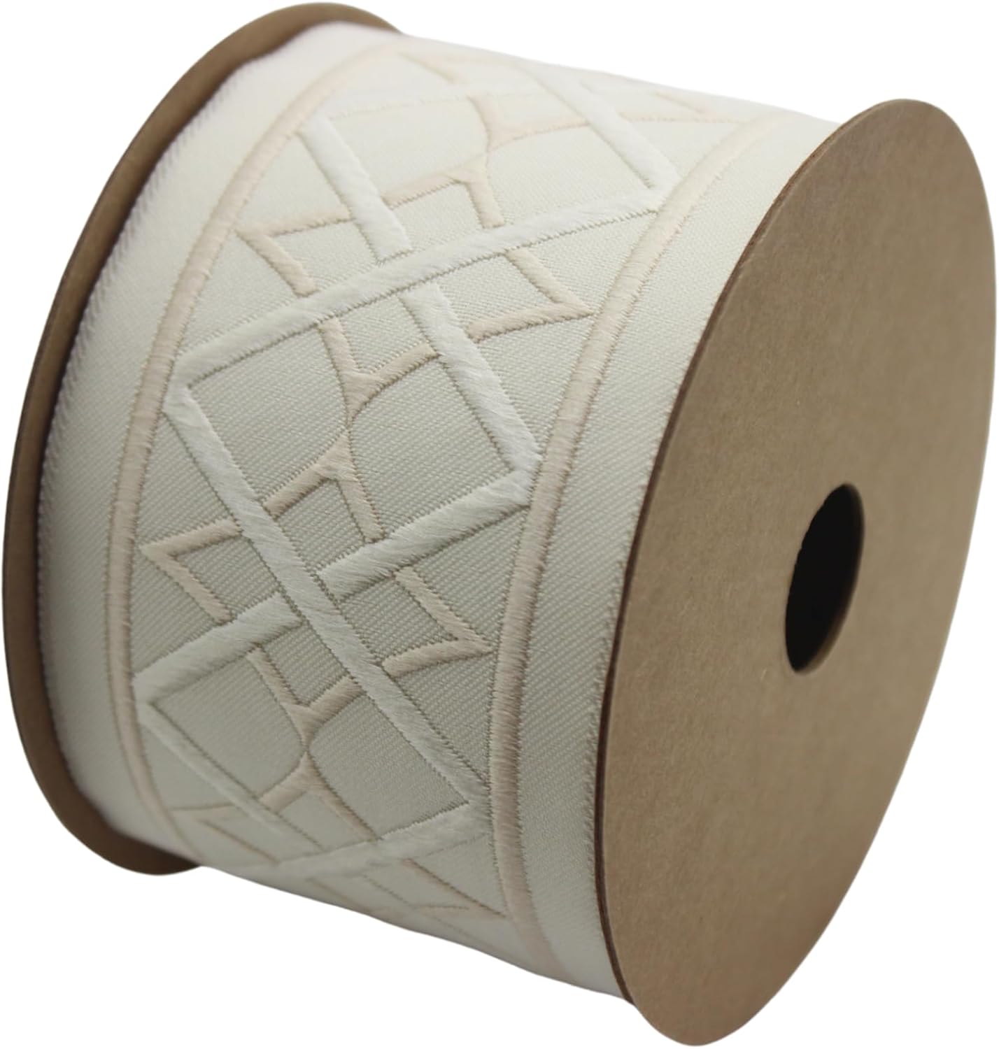 3.8 Yard Spool 2.67 inches Cream Geometric Embroidered Drapery Trim Jacquard Ribbon for your Drapes Curtains Drapery Banding Trim Tape V1 183