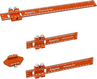 Woodworking Ruler Pocket Rule -12/8/6 Inch Precision Pocket Ruler with 45°& 30°Metal Slide Stop - Wood Marking Ruler Metric Inch Measuring Scribing Rulers - Aluminum Alloy Square Ruler