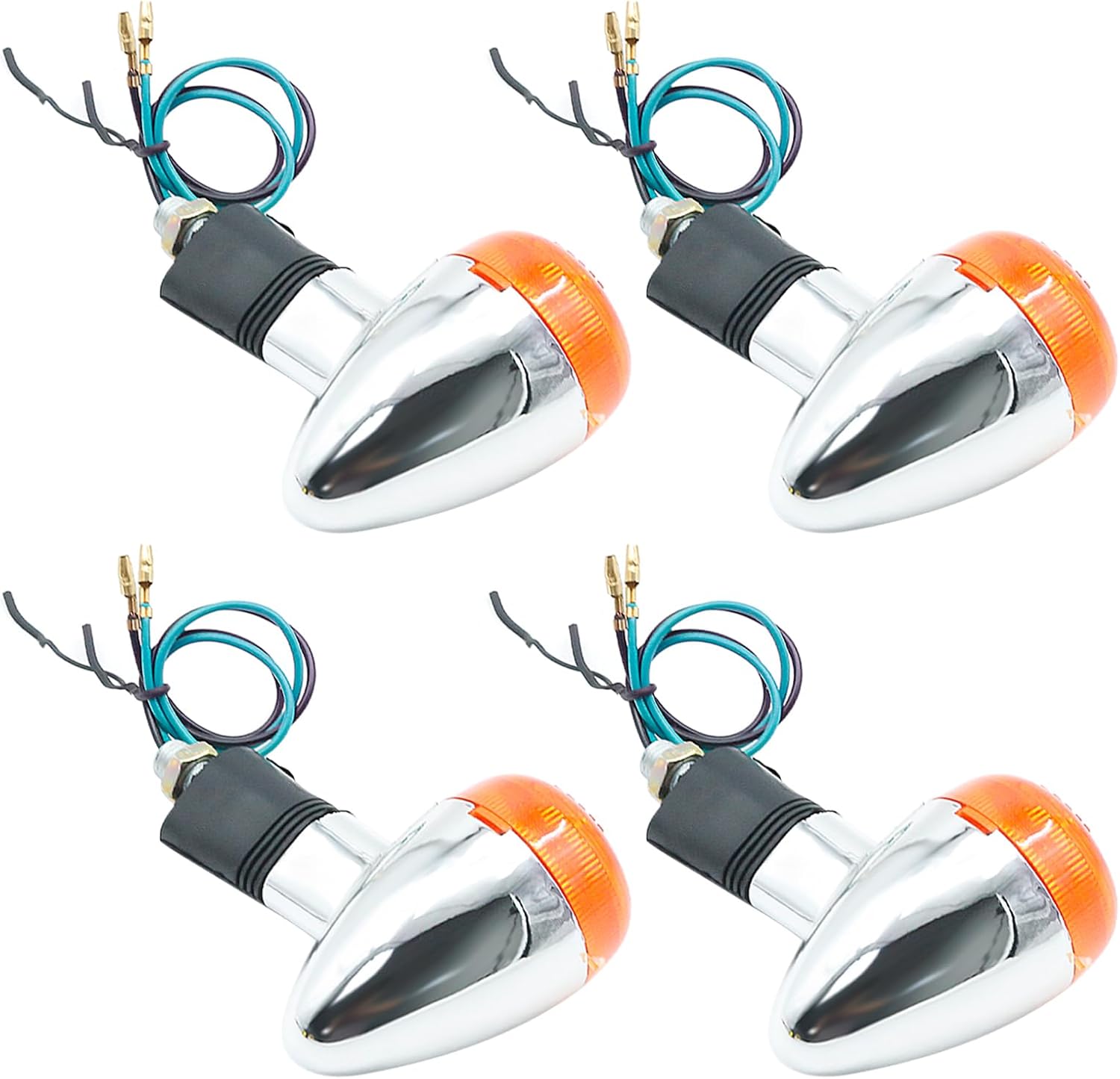 4 Pcs Motorcycle 12V Bullet Turn Signal Lights, Replacement for Honda Fury Interstate Nighthawk Rebel Shadow 1982-2016, Front Rear Turn Signals Amber Chrome Bullet