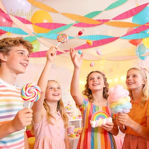 Miniatura 2 de AOBKIAT 5 rollos de papel crepé de serpentinas de arco iris, decoraciones de fiesta de Candyland para Navidad, cumpleaños, boda, despedida