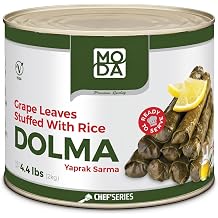 MODA Stuffed Grape Leaves with Rice Dolmas Authentic Mediterranean Dolmades, Ready to Eat Vine Leaves, Vegan, Gluten Free, Greek & Turkish Appetizer 4.4 lb 2kg