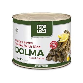 MODA Stuffed Grape Leaves with Rice Dolmas with Extra Virgin Olive Oil Ready to Eat Mediterranean Vine Leaves, Vegan, Gluten Free, Authentic Turkish & Mediterranean Appetizer 4.4 lb 2kg