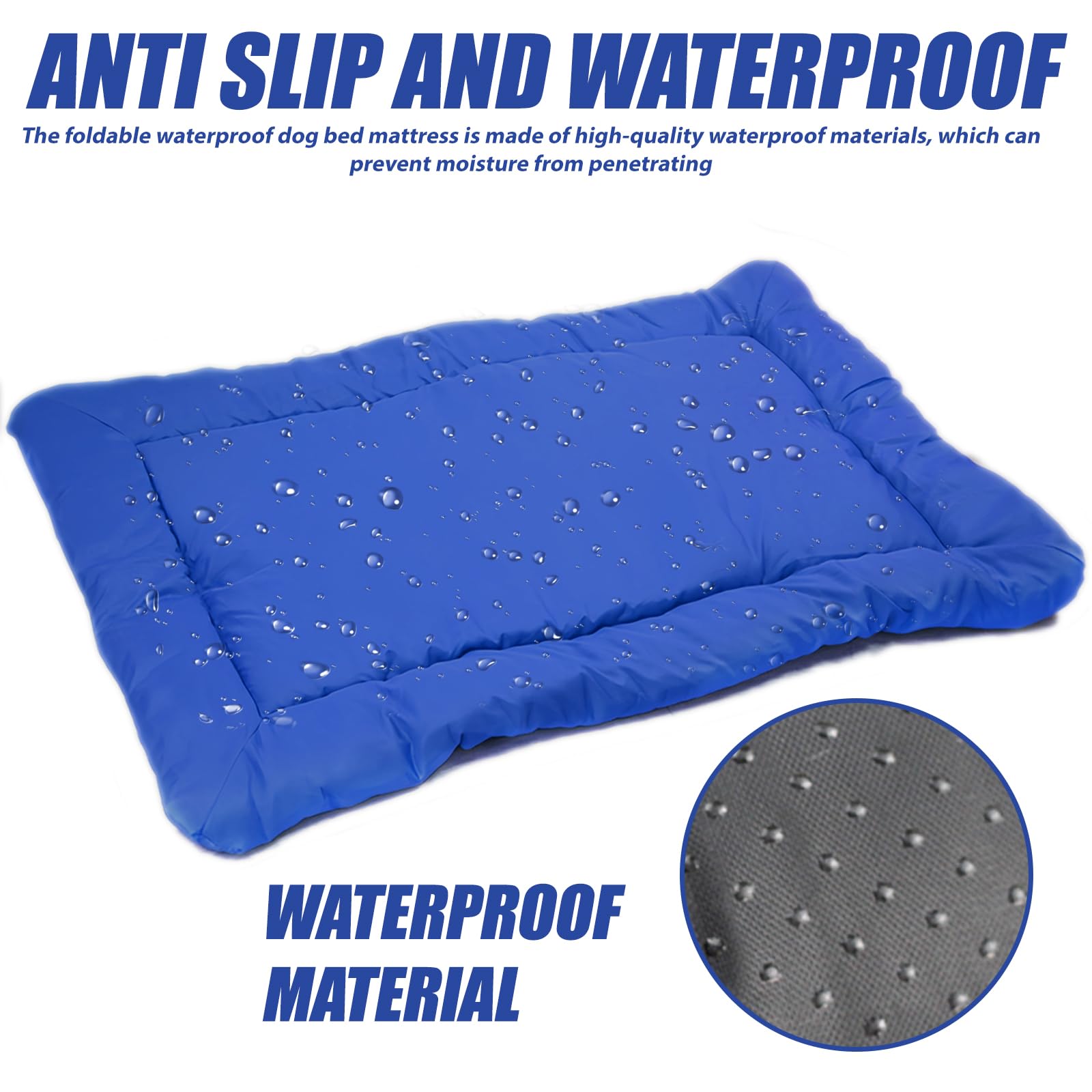 Matelas Portable pour Chien: 90 x 60 cm Lit pour Chien Imperméable et Pliable, Confort et Douceur Lit de Voyage pour Chien pour Voyages en Plein Air, Canapé, Sol, Voiture, Herbe (Bleu)