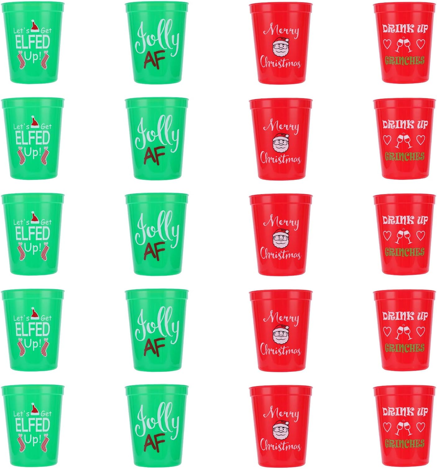 Amazon.com: Christmas Plastic Party Cups - Set of 20 Red and Green 16oz ...