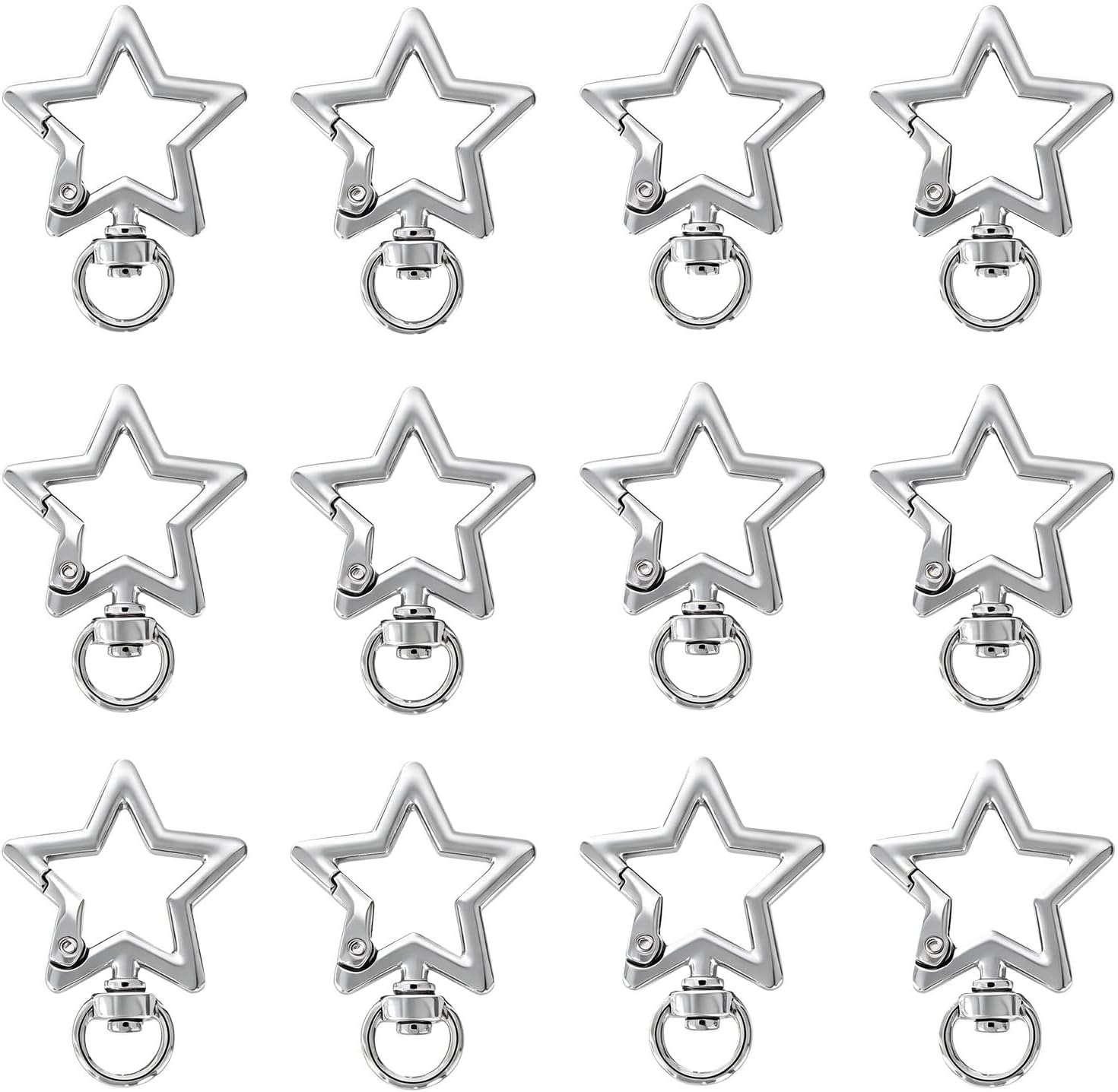 12 Pcs Star Carabiner Keychain, Y2K Silver Metal Keychain Accessories