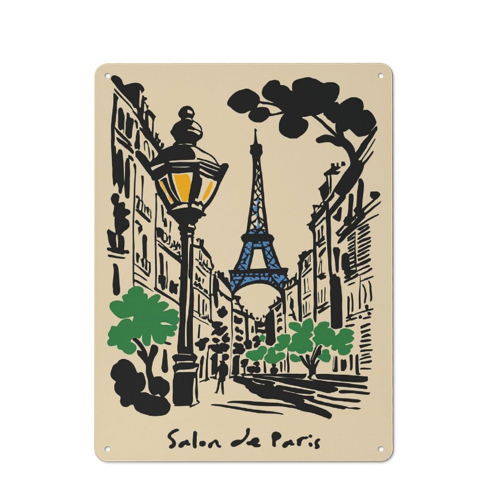Junmoney Style-13 Tin Wall Plaque 40X30cm With Salon De Paris Illustration For Workshop Wall, Housewarming Wall Decor For People Furnishing Workshop