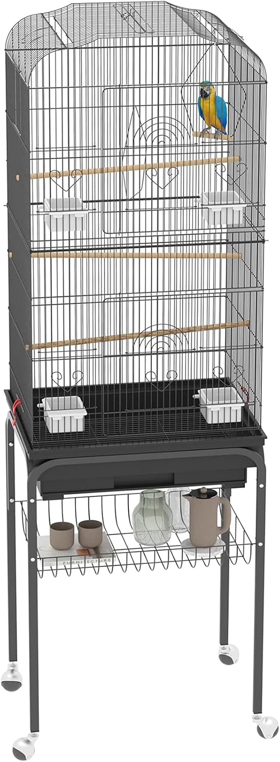 Haudboin XXL Bird Cage Bird Farmer Budgie Canaries with Patio and Accessories with Stand-Black