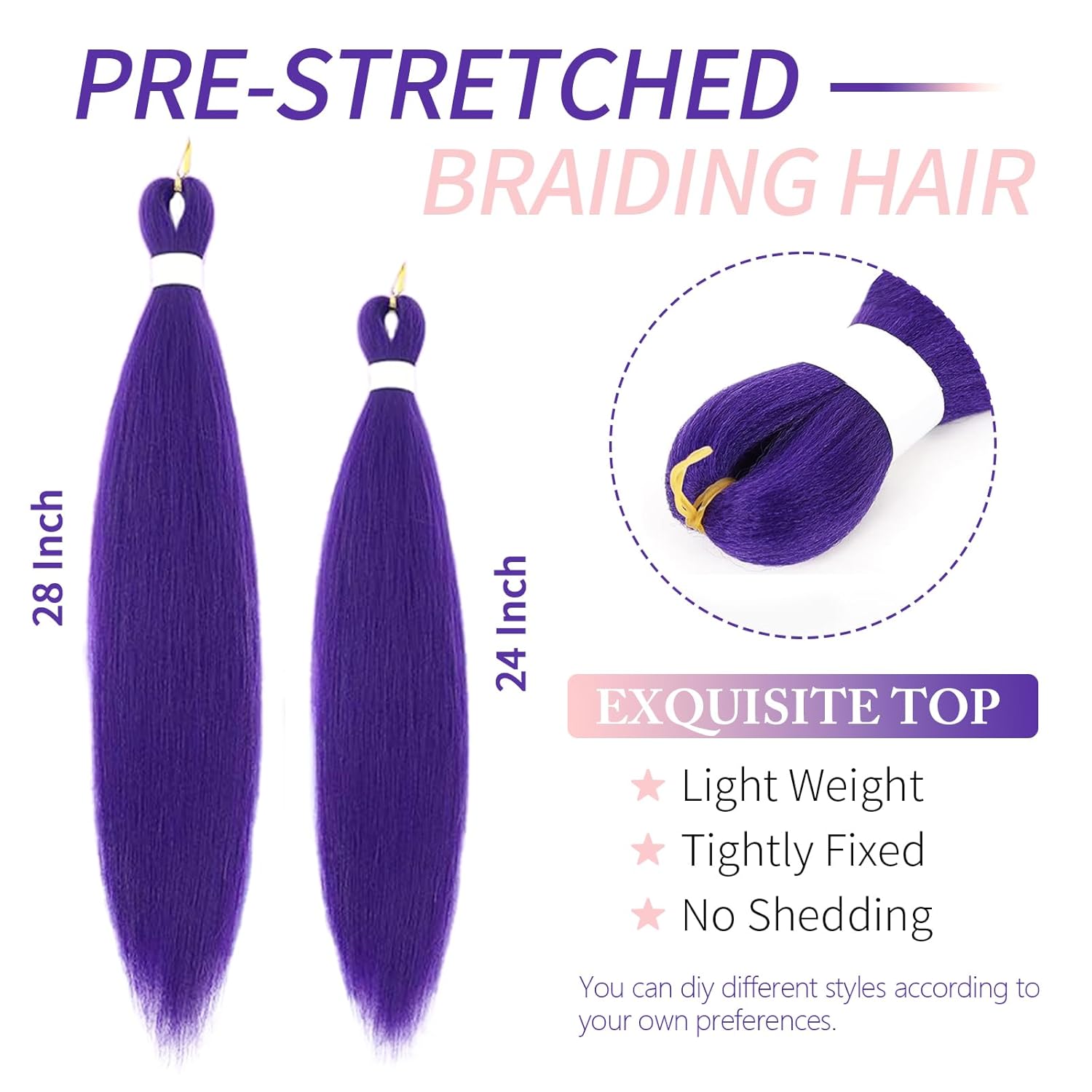 28 inch Long Purple Braiding Rumi Hair Pre Stretched Synthetic Braiding hair Extensions for Braids, 2 Packs Purple Hair Extensions for Stage Party Halloween Costume Cosplay