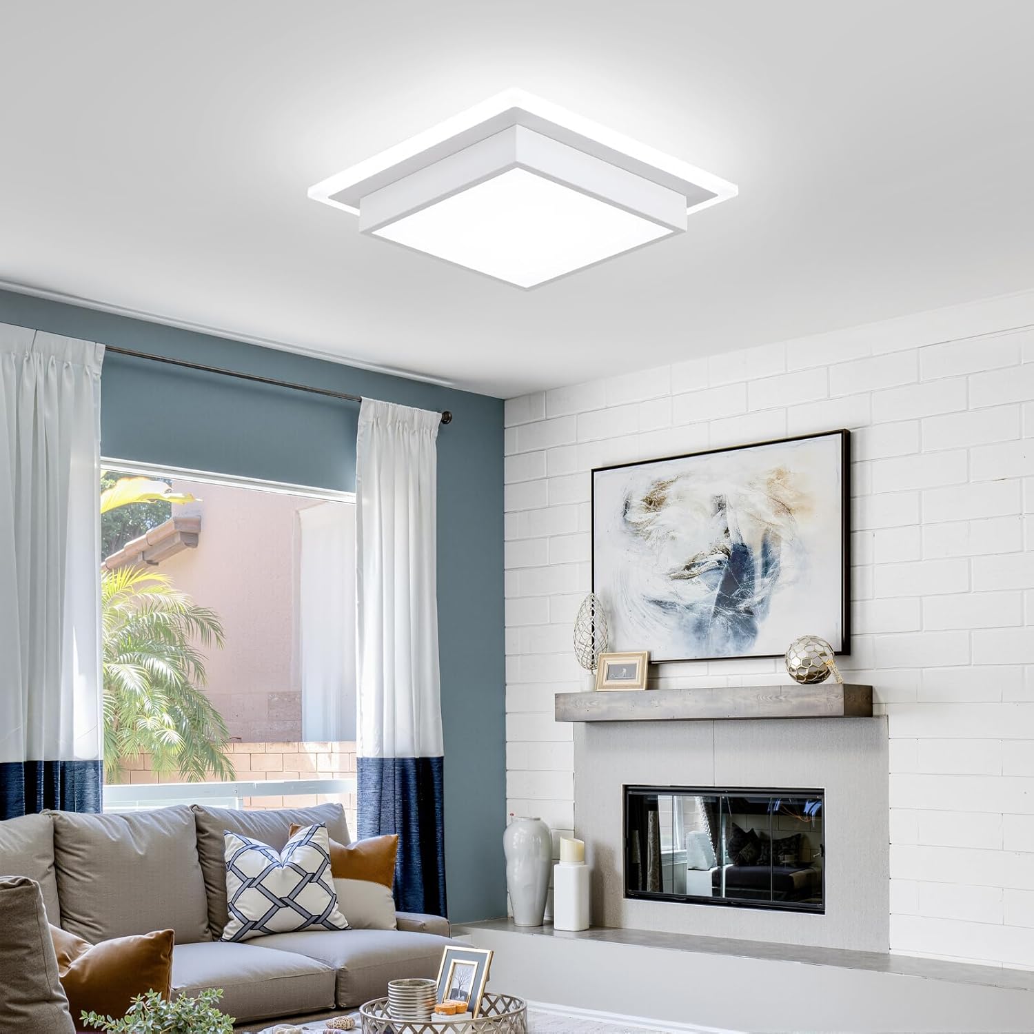 EIDISUNY 32W Modern LED Ceiling Light, 13 Inches Square Ceiling Light, 5CCT Flush Mount Ceiling Light, Hallway Ceiling Lighting Fixtures for Living Room Bedroom Bathroom Kitchen