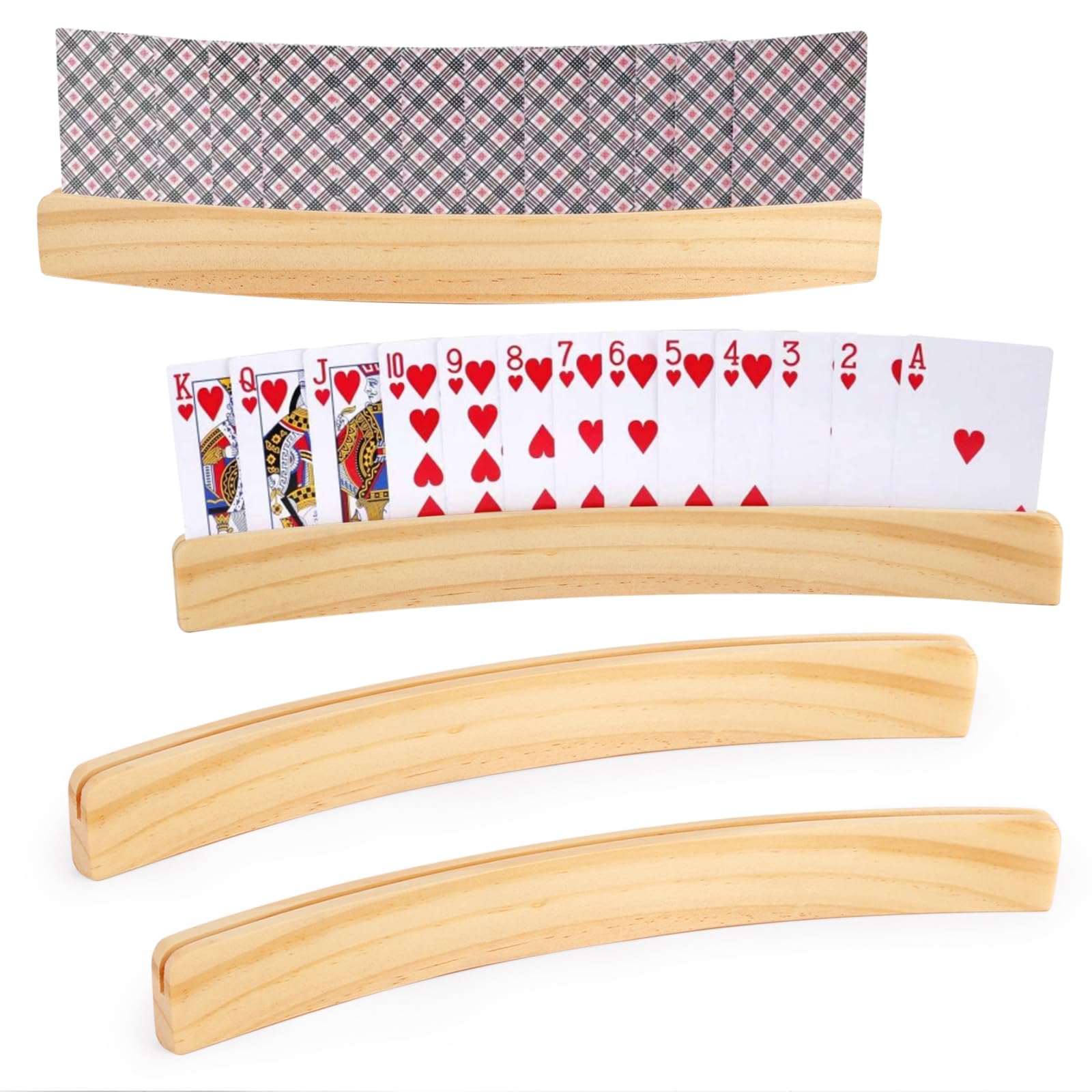 Pack of 4 Children's Card Holders, Playing Cards, 33 cm Wooden Playing Card Holder, Playing Cards