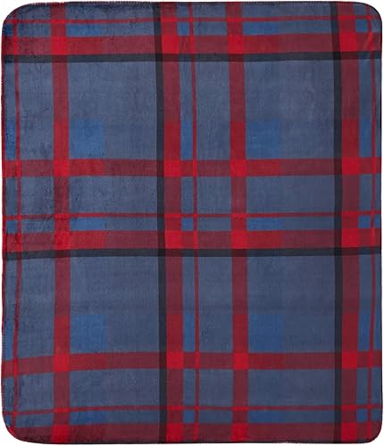 Miniatura 2 de Serafina Home Manta de invierno Sherpa para vacaciones diseño a cuadros de tartán rojo y azul, forro polar mullido, felpa cálida, acento decorativo