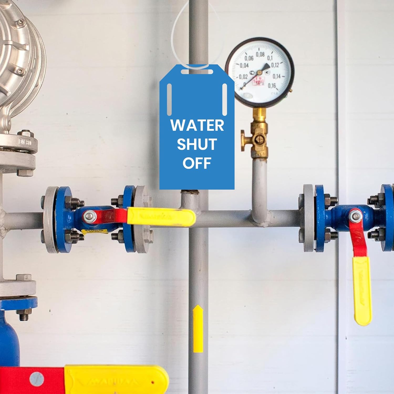 30 x Shut Off Valve Signs (3 x 10 Tags with Zip Ties)– Gas Shut Off, Water Shut Off, Hot Water Shut Off Labels – 5 x 3 inches Yellow, Blue and Red Utility Shut Off Vinyl Tags – Self-Adhesive, Weather- & Waterproof Safety Decals for Indoor and Outdoor Use