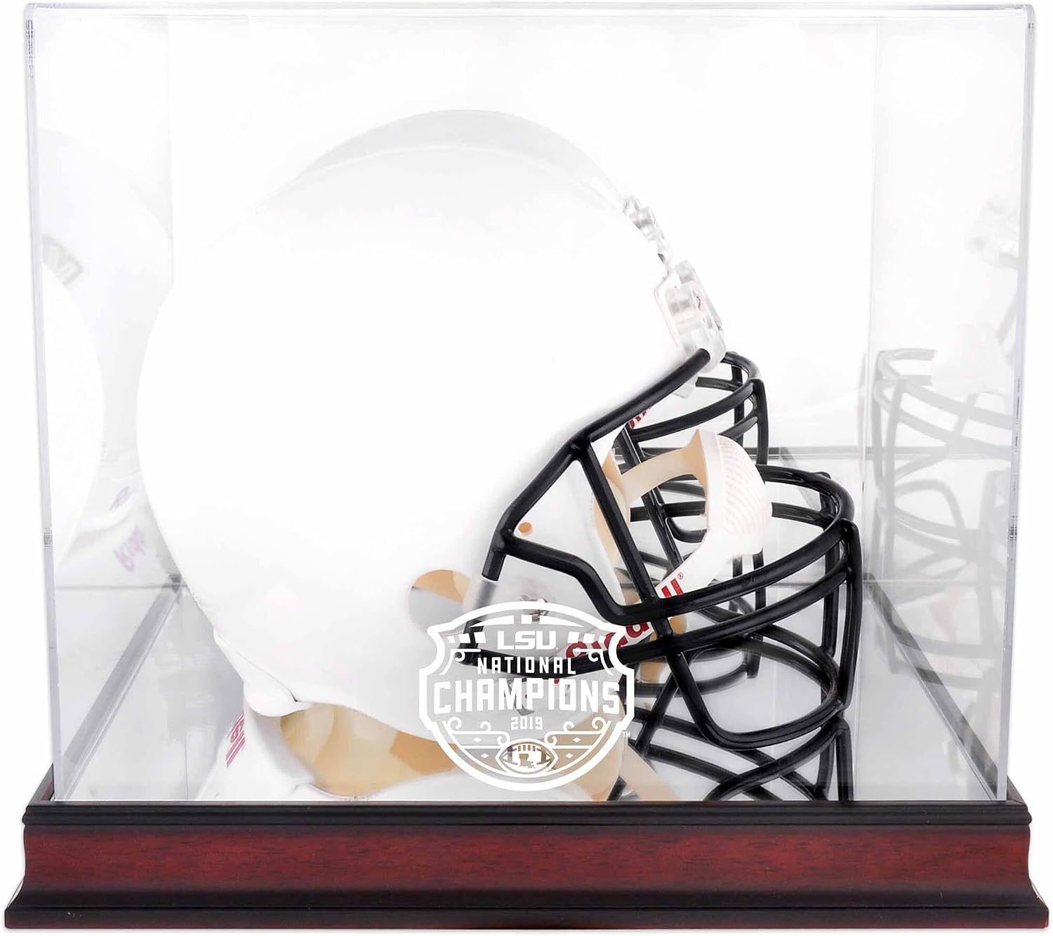 LSU Tigers College Football Playoff 2019 National Champions Logo Mahogany Helmet Display Case - College Football Helmet Logo Display Cases ''Case Only''