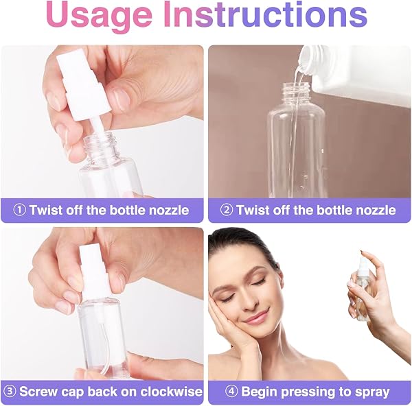 Sprühflasche 4 X 20ml Kleine Sprühflasche Spray Bottle Transparente Zerstäuber Flaschen Tragbares Reiseflaschen Set Leer Kleine Kosmetika Sprayflasche für Parfüms Öle Alkohol und Wasser (4 x 20ml) - 3