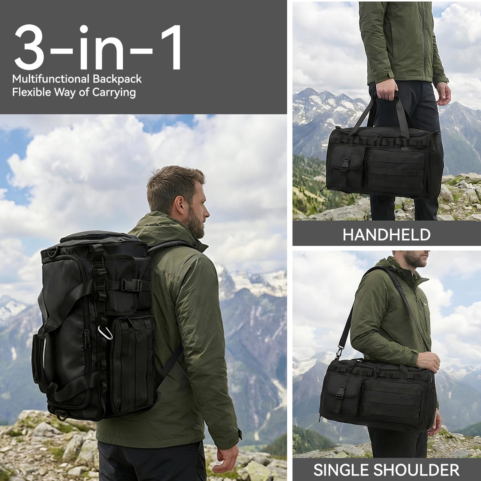 3-in-1 45L Gym & Travel Duffle Bag Backpack with Shoe Compartment & Wet Pocket – Multi-Functional Sports Bag for Workout, Weekend, Overnight Use - 3