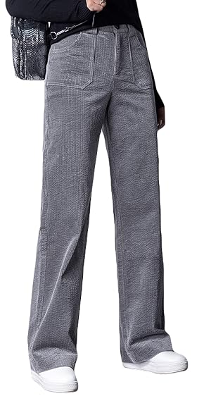Itemnew Womans Casual Mid-Waist Stripe Corduroy Wide-Leg Long Pants Slacks