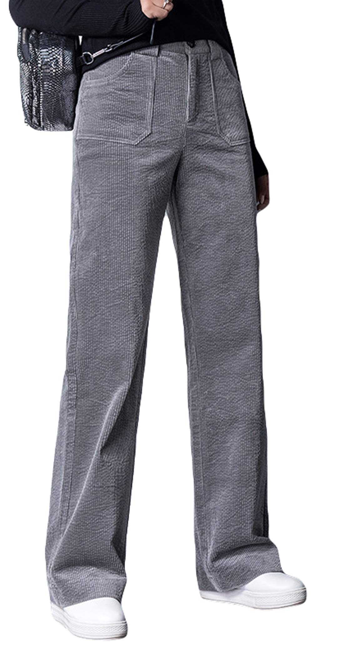 Itemnew Womans Casual Mid-Waist Stripe Corduroy Wide-Leg Long Pants Slacks