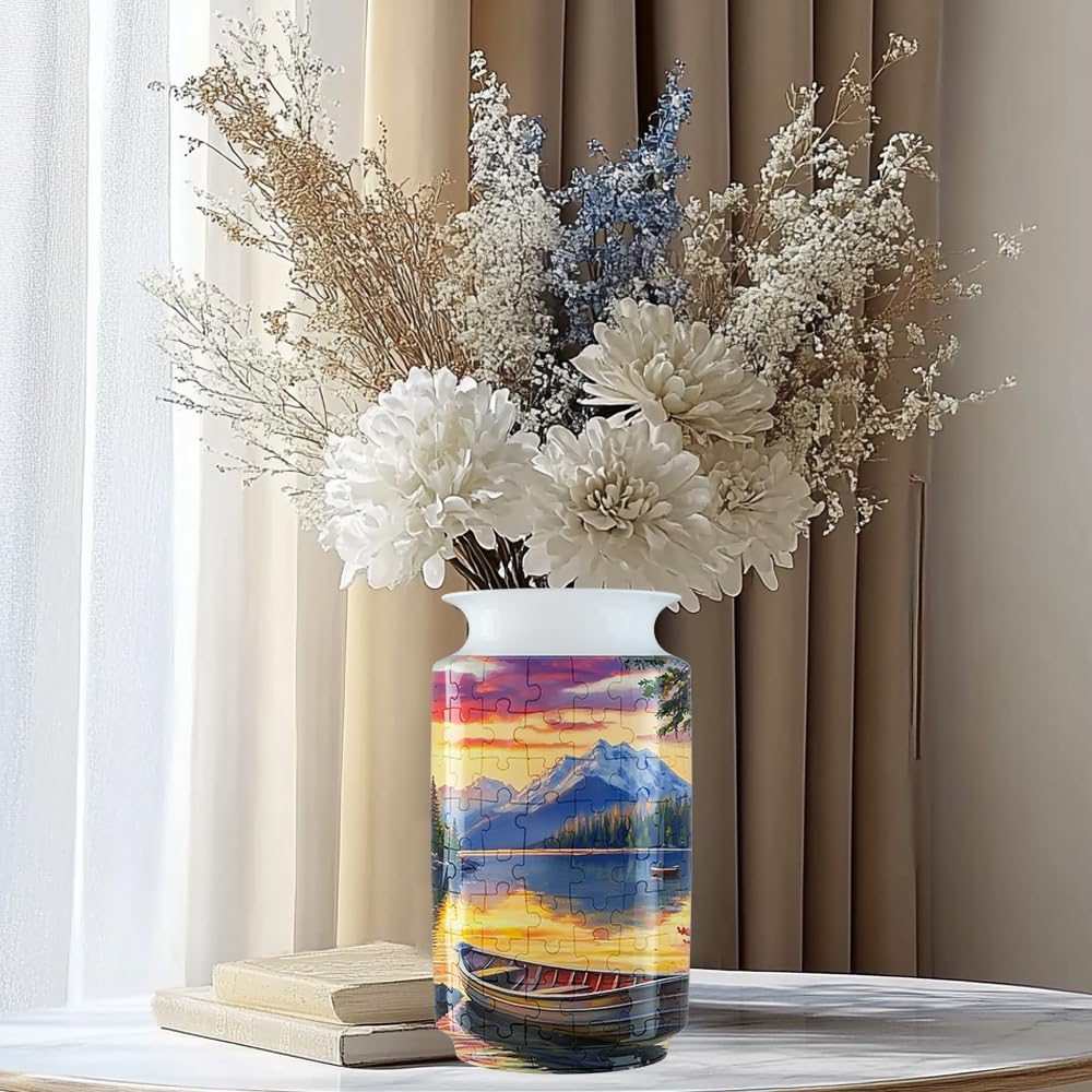 3D Puzzle Vase Unique Flower Vase for Adults Made by 162 Crved Plastic Puzzle, Relax Puzzles for Adults, DIY Jigsaw Creative Gift for Parents & Housewarming