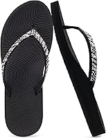 KuaiLu Women's Rhinestone Flip Flops with Arch Support & Yoga Mat Cushion - Plantar Fasciitis Relief Beach Sandals