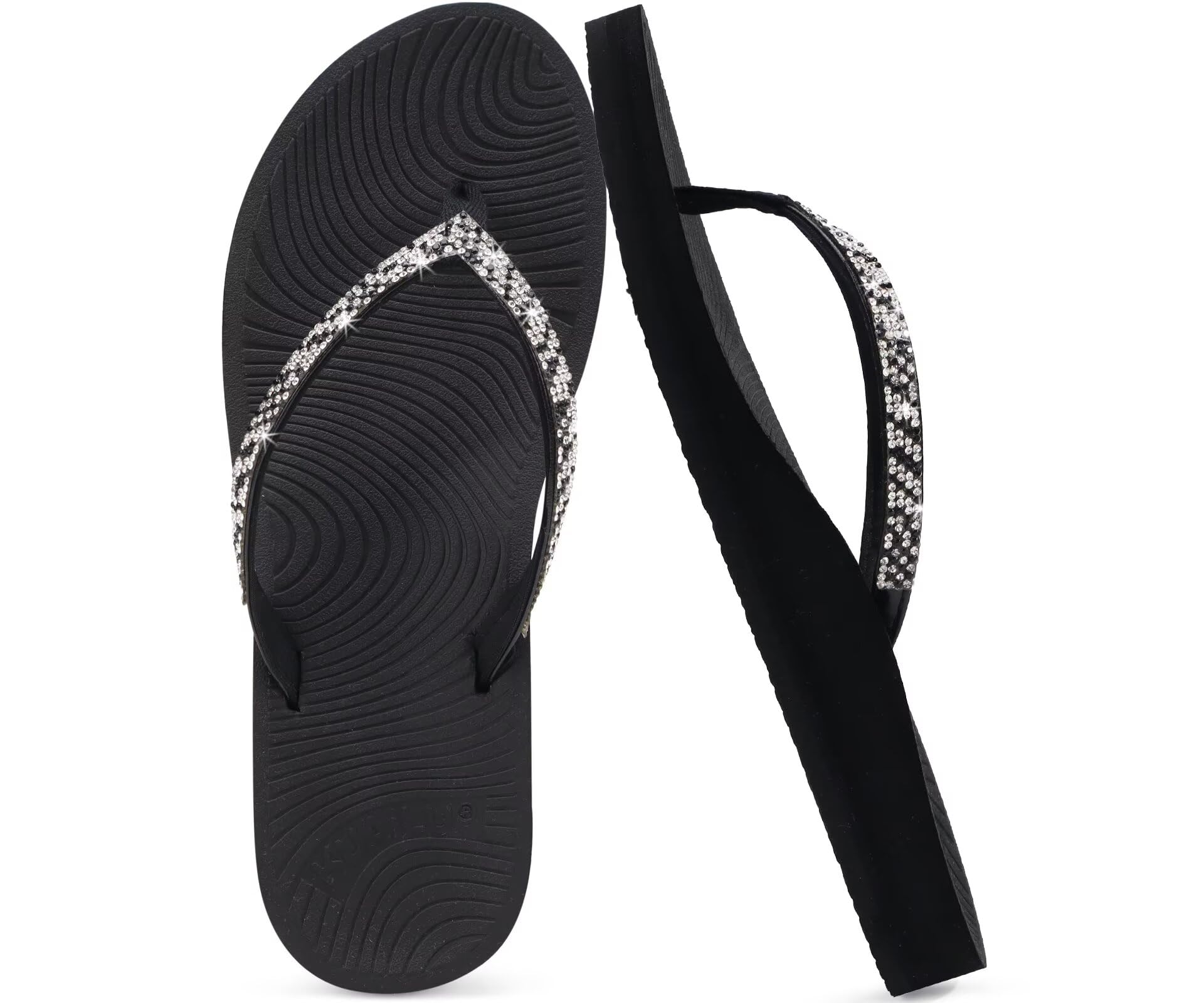 KuaiLu Women's Rhinestone Flip Flops