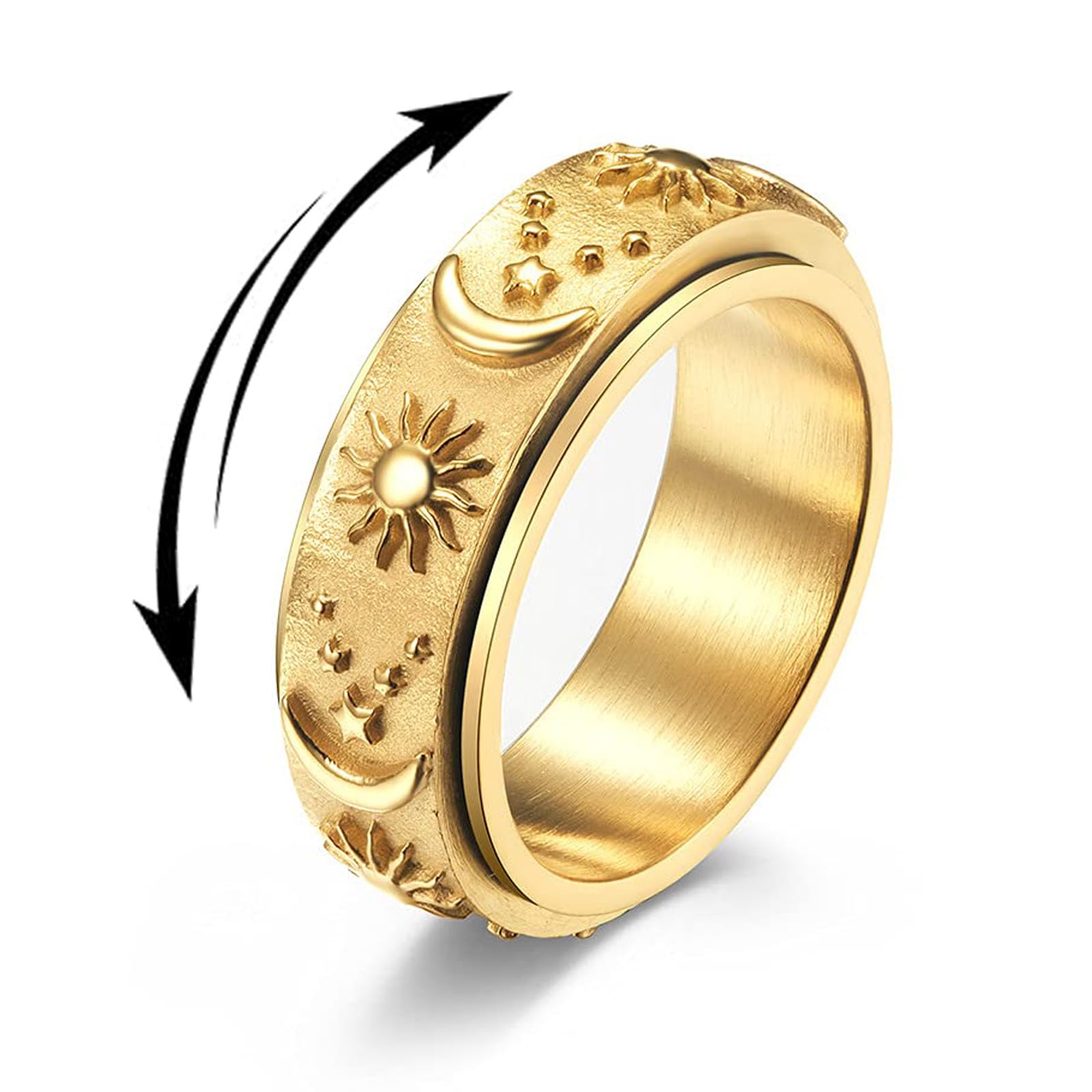 Anxiety Ring, Fidget Ring for Man, Rotating Sun Moon Star Design, Stress Relief Accessory for Work Study Breaks, Fashion Jewelry for Social Events, US Size 10-image-48