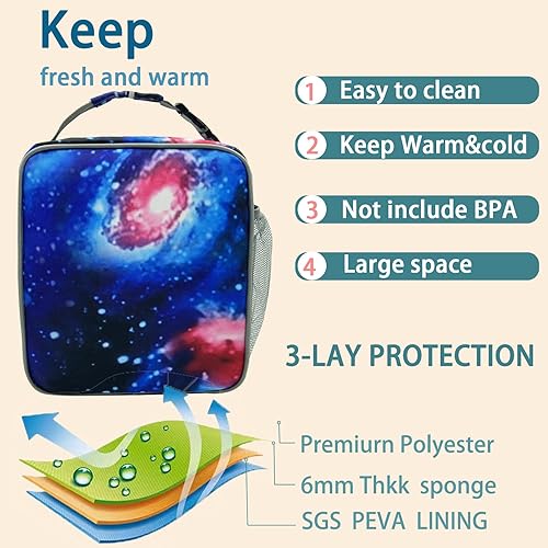 Miniatura 9 de Kulle Lonchera para niños, lonchera aislada para niños y niñas, lonchera congelable, lonchera reutilizable para niños, para la escuela, el trabajo,