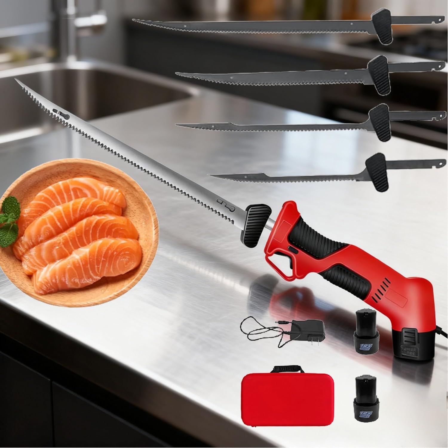 Cordless Electric Fish Fillet Knife - Electric Fish Fillet Knife, 4 Interchangeable Non-Stick Blades, Dual Battery Life, Non-Slip Handle, Easy To Carry, Suitable For Home, Hotel And Travel