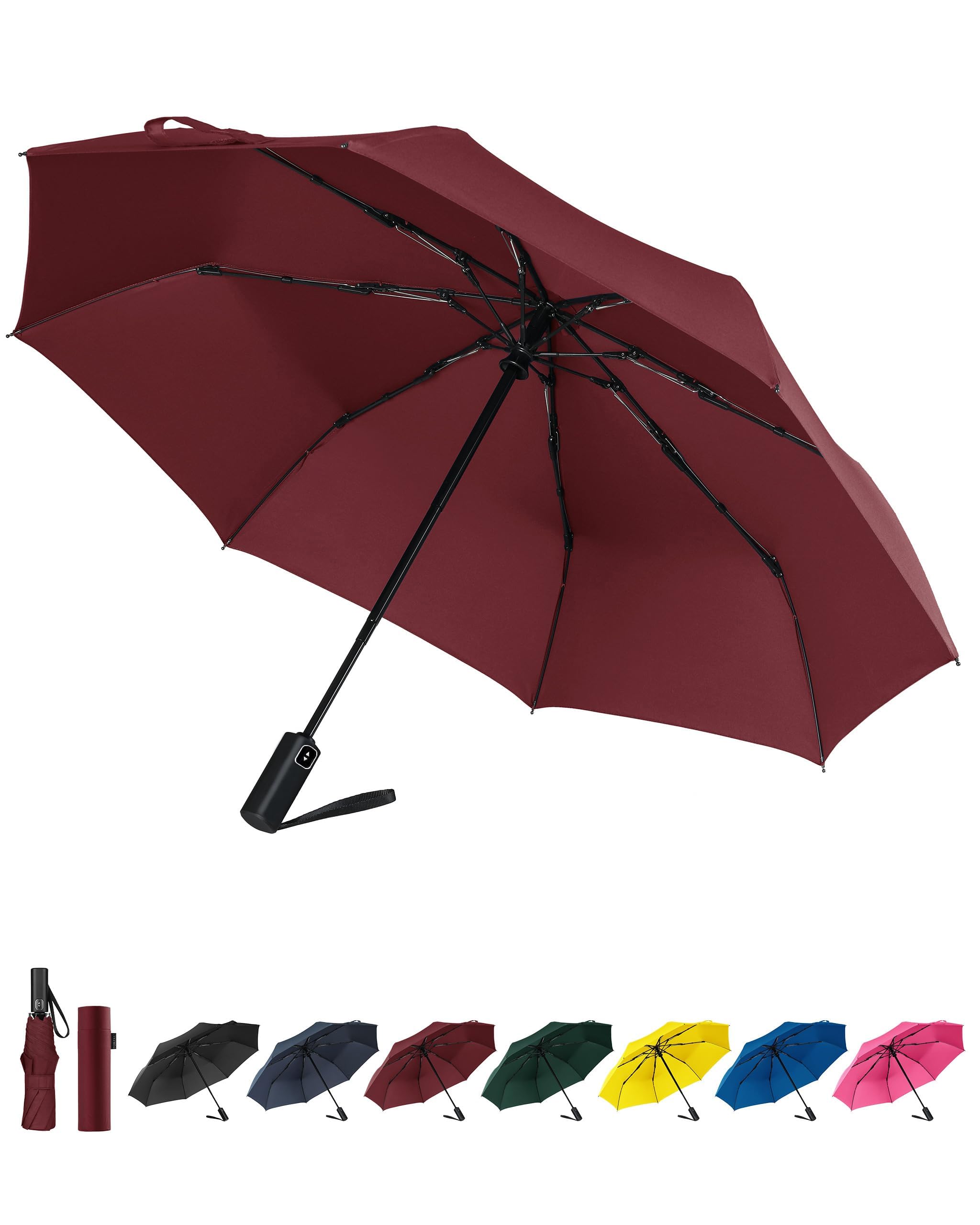 POKIXY Windproof Travel Umbrella, Automatic Folding Compact Lightweight Umbrella for Women & Men, Durable and Portable, Fits Easily in Purse or