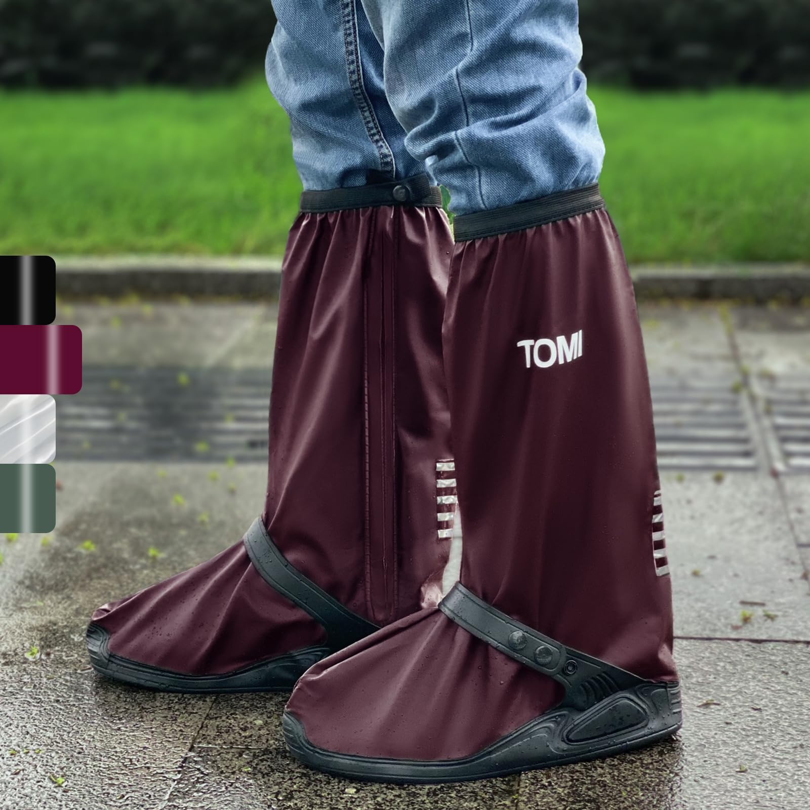 Waterproof Shoe Covers For Rain，Rain Boot Covers With Zipper,Galoshes Shoe Ponchos,Reusable &amp; Foldable,Non-Slip PVC Snow Boot Covers for Men and Women(Wine red, XX-Large)