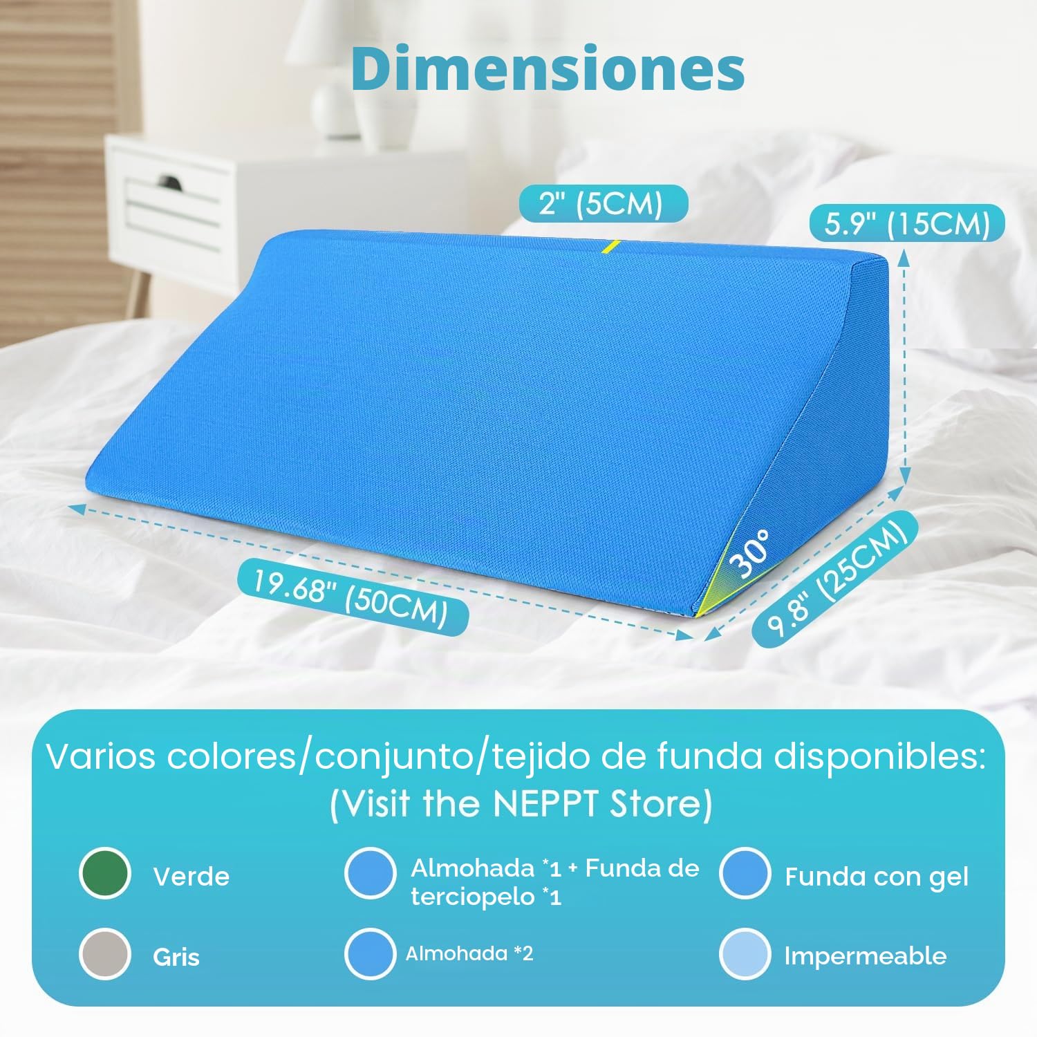 Almohadas de cuña para después de la cirugía, almohada inclinada de cuña para dormir, almohada de cuña corporal, almohadas de embarazo de presión de 30 grados, úlcera de espalda, almohada (azul)