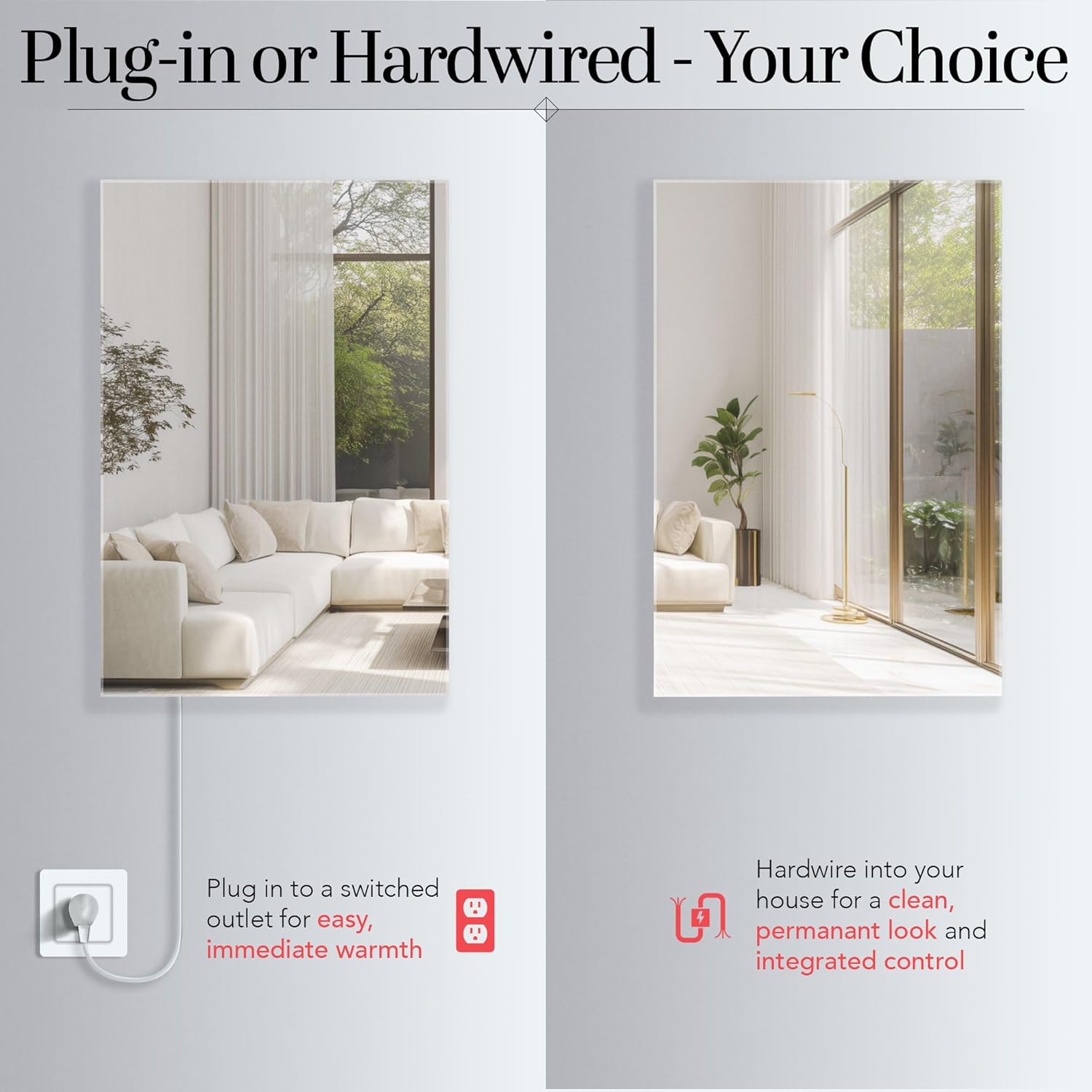 Infrared Wall Heater Panel Glass Mirror 600W Electric Radiant Heat Panel 24x35in. Energy Efficient Space Heater, Wall Mounted Infrared Heater for Indoor Use, Silent Heating Panel for Bathroom, Bedroom