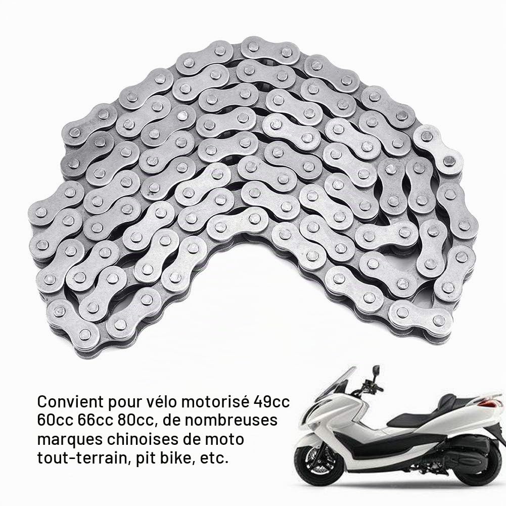 Qiilu Chaine Velo Moteur Chaîne à maillons 415-110L, chaîne en Acier Inoxydable pour vélo de vélo motorisé par Moteur