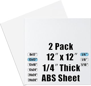 ABS Plastic Sheet 1/4 Inch Thick 12" x 12" (2-Pack),Two-Sided Heat Moldable Panel (Thermoplastic Textured Front & Smooth Back), White Thermoform Board Great for DIY Projects, Decor, Handcrafts