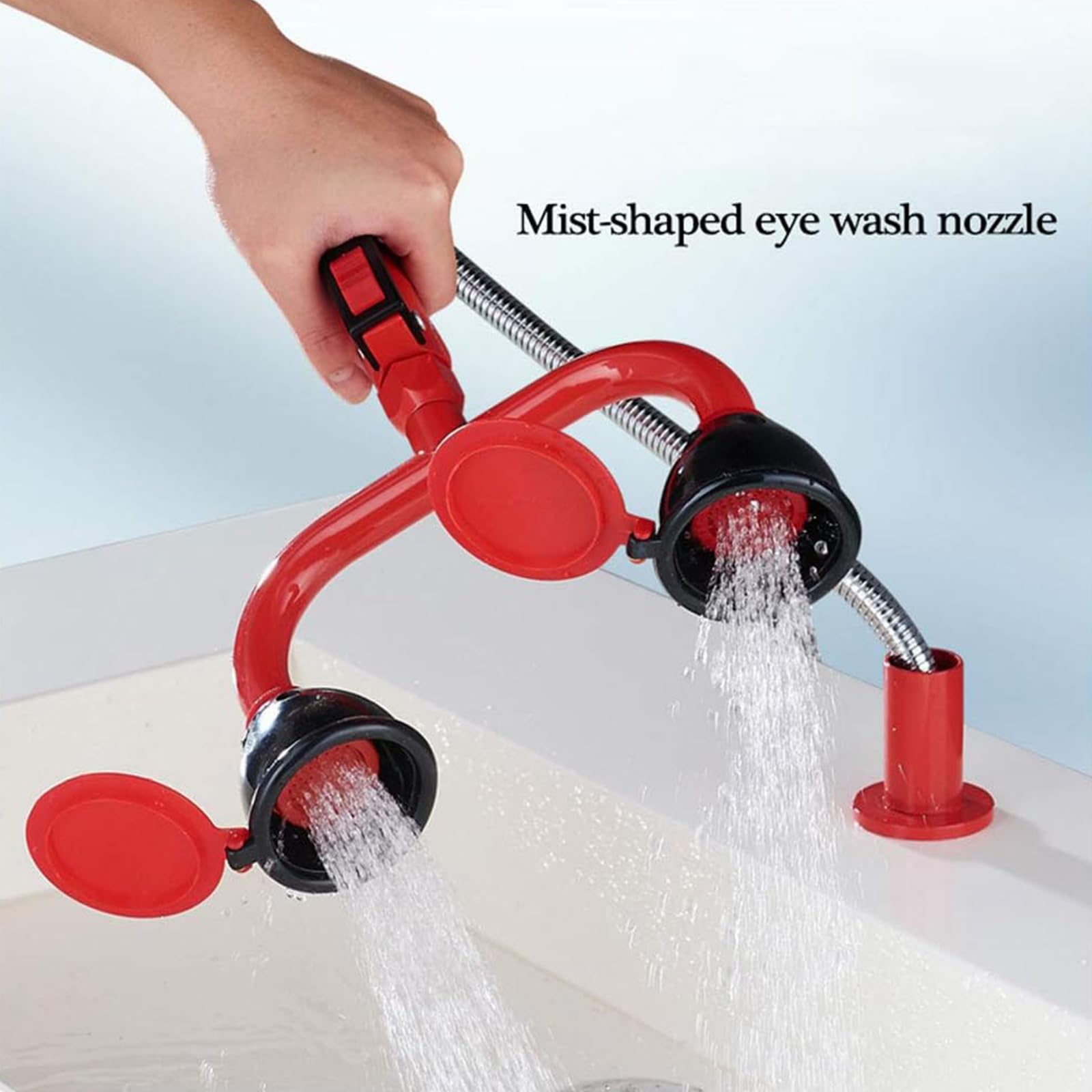 Grifo De Cobre para Lavado De Ojos con Doble Rociado De Emergencia, Ducha De Ojos Manual con SeñAlizacióN Y Manguera, EstacióN Lavaojos con Manija ErgonóMica