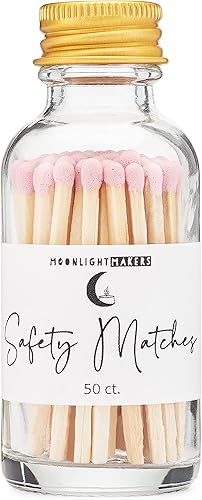 Moonlight Makers Fancy Matches, 50 fósforos en tarro de vidrio con golpeador, accesorios de velas para decoración del hogar, fósforos de seguridad